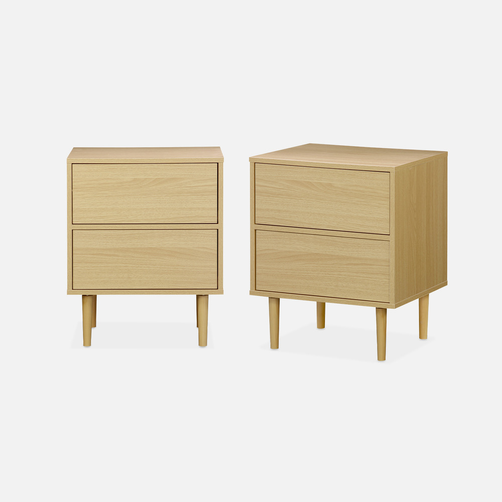 Lot de 2 tables de chevet décor bois naturel - mika - 2 tiroirs - l 48 x l 40 x h 59cm