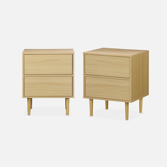Lot de 2 tables de chevet décor bois naturel - mika - 2 tiroirs - l 48 x l 40 x h 59cm