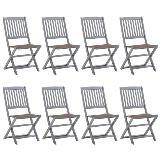 Chaises pliables d'extérieur lot de 8 et coussins bois d'acacia