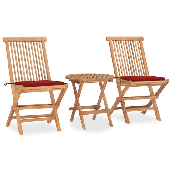 Ensemble à manger d'extérieur pliable avec coussin 3 pcs teck