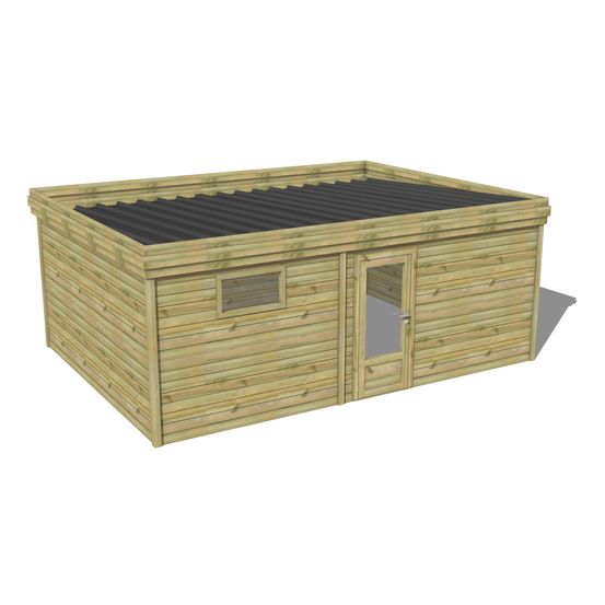 Abri de jardin bois pin traité autoclave 27mm - 5,995x4,34m / 26m2 - bac acier - abri français