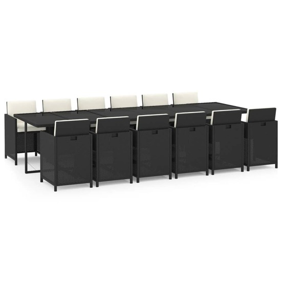 Ensemble à manger de jardin coussins 13 pcs résine tressée noir