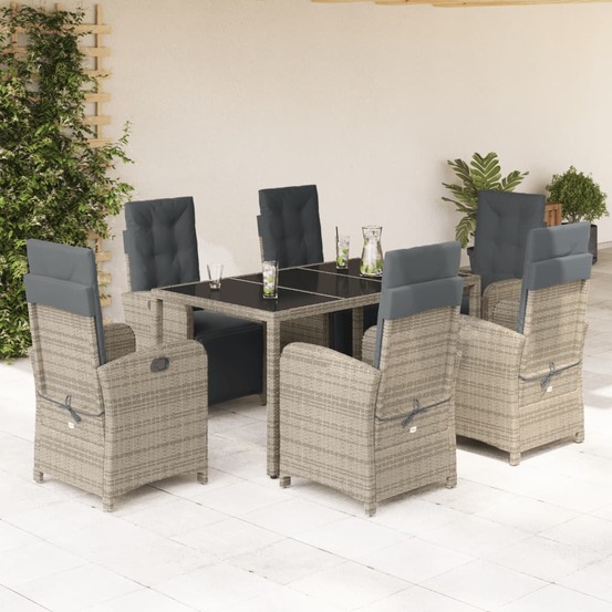 Ensemble à manger de jardin et coussins 7 pcs gris rotin