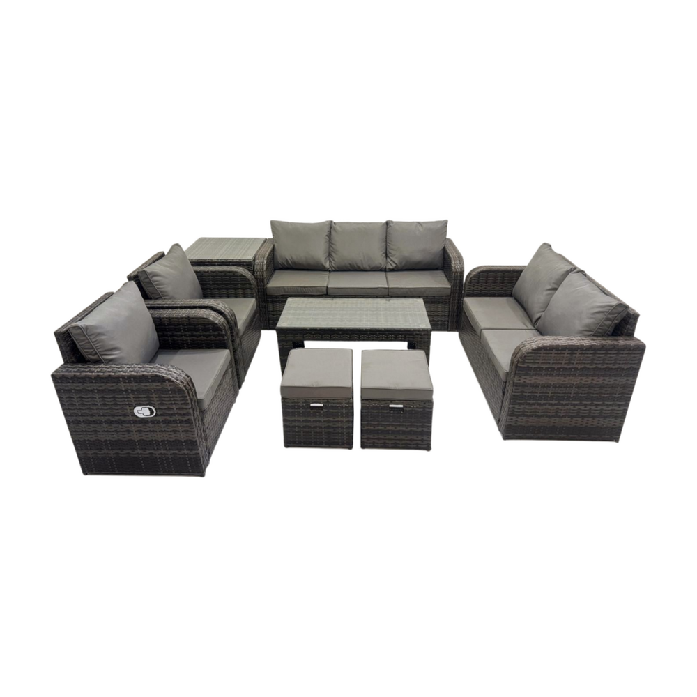 Salon de jardin exterieur ensemble de canapés en rotin avec table basse rectangulaire table d'appoint 2 petits tabourets