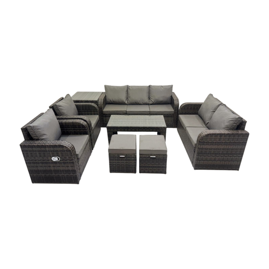 Salon de jardin exterieur ensemble de canapés en rotin avec table basse rectangulaire table d'appoint 2 petits tabourets