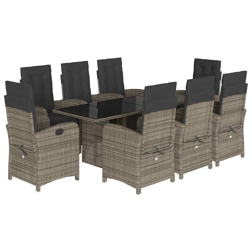 Ensemble à manger de jardin 9 pcs coussins gris résine tressée