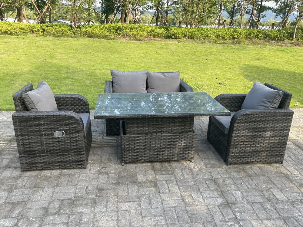 Rotin mobilier de jardin extérieur ascenseur réglable table à manger ou table basse ensemble amour canapé chaise longue 4 places