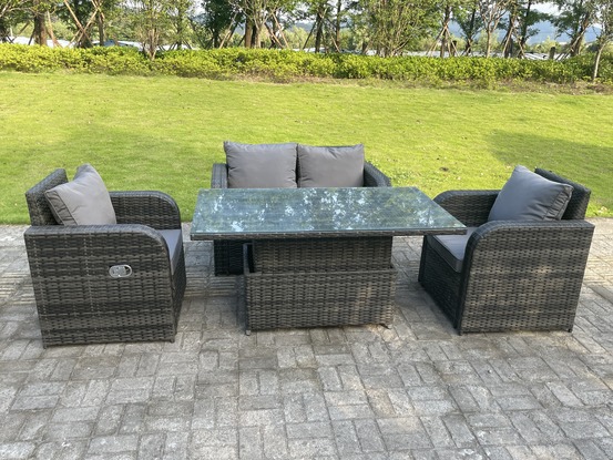 Rotin mobilier de jardin extérieur ascenseur réglable table à manger ou table basse ensemble amour canapé chaise longue 4 places