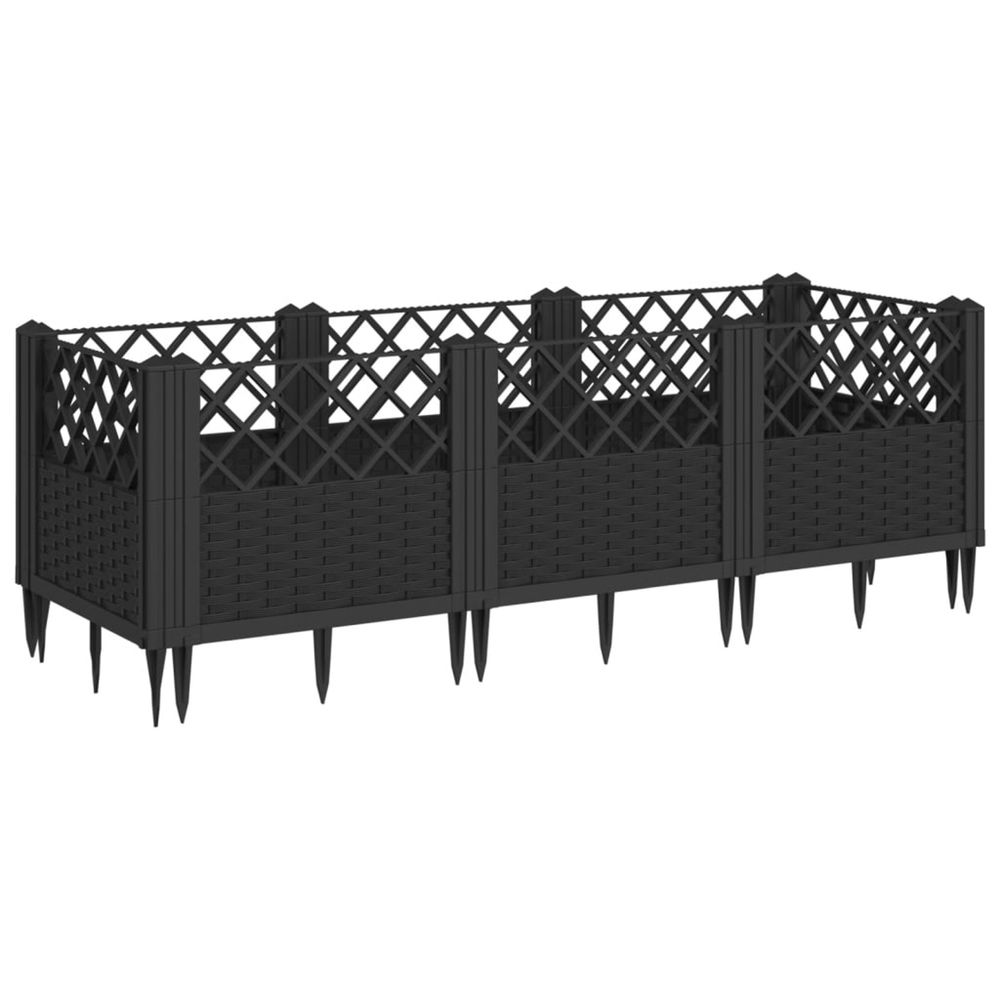 Jardinière d'extérieur avec piquets noir 123,5x43,5x43,5 cm pp