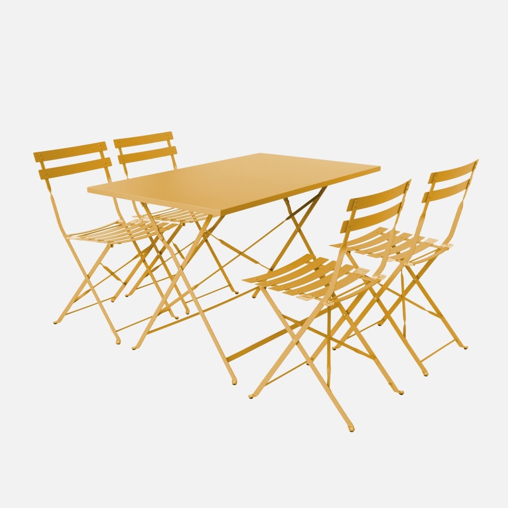 Salon de jardin bistrot pliable emilia rectangulaire 110 x 70cm, avec quatre chaises pliantes, acier thermolaqué