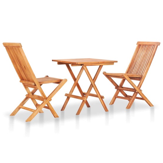 Ensemble de bistro 3 pcs avec coussins bleu royal bois de teck