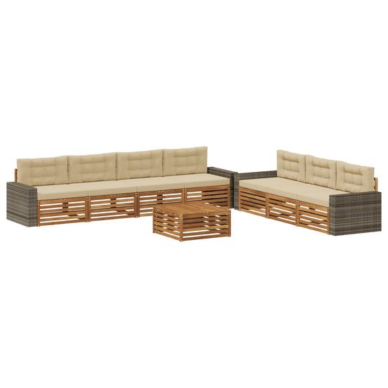Ensemble de canapés d'extérieur 8 pc naturel et beige polyester