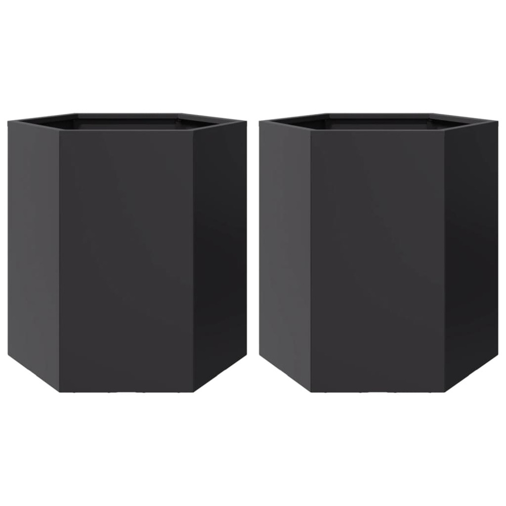 Jardinière d'extérieurs 2 pcs noir hexagone 46x40x45 cm acier
