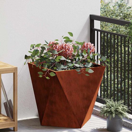 Jardinière carrée acier corten pour jardin extérieur rouillé 50x50 cm