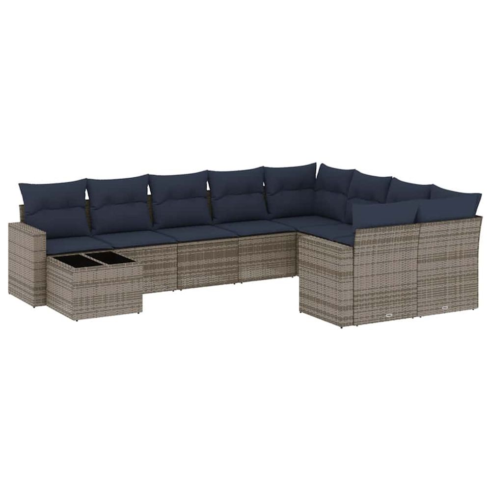Salon de jardin 10 pcs avec coussins gris résine tressée