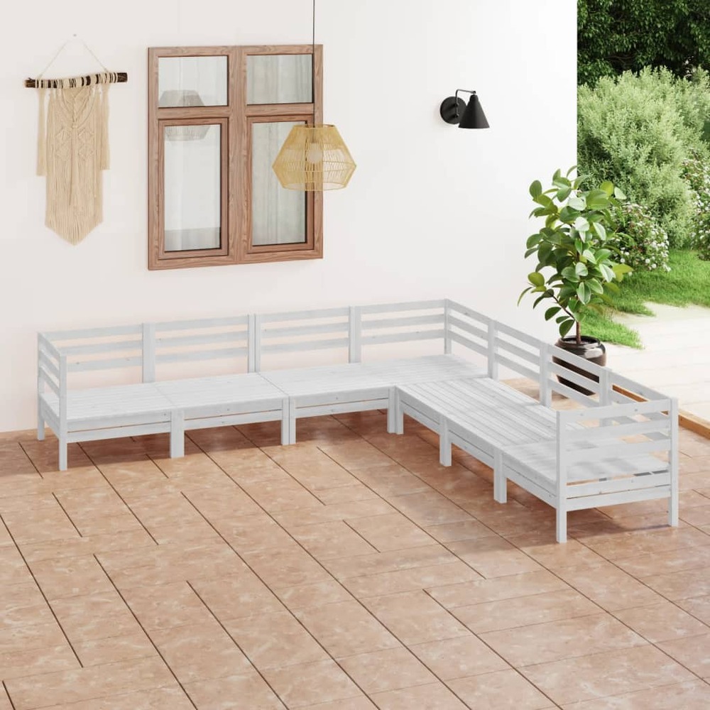 Salon de jardin 7 pcs bois de pin massif blanc