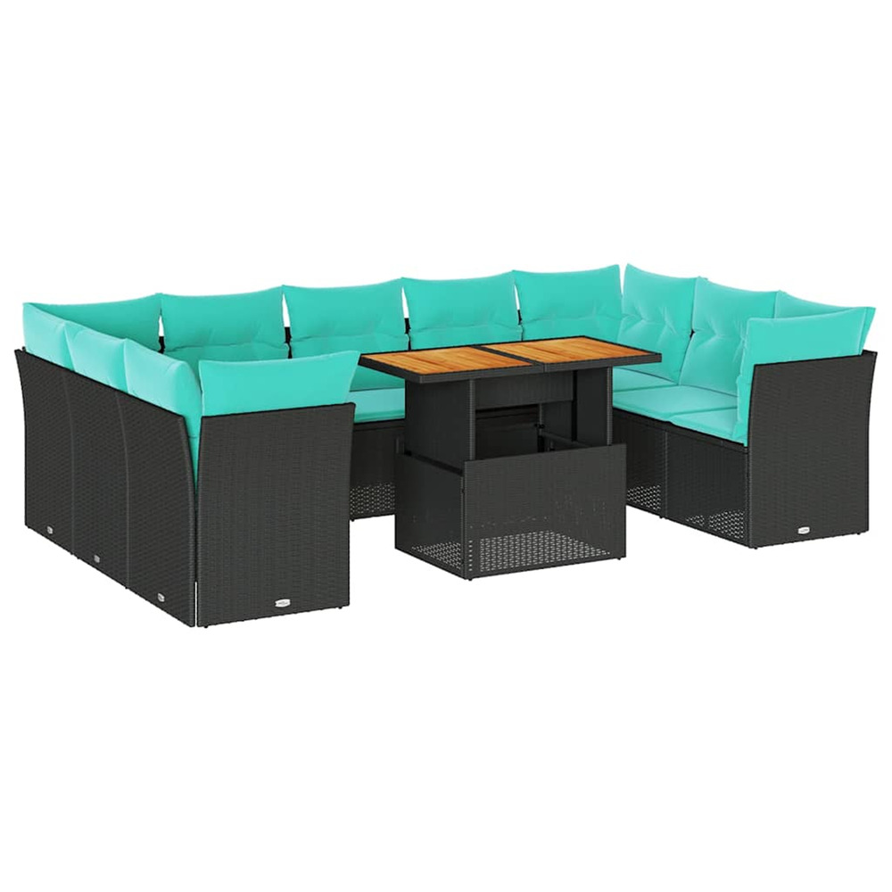 Salon de jardin 10 pcs avec coussins noir résine tressée