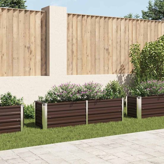 Bac à fleurs rectangulaire en acier galvanisé pour jardin marron 160x40x45 cm
