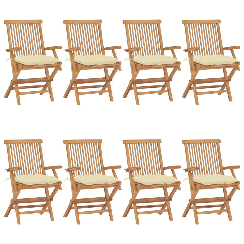 Chaises de jardin et coussins blanc crème lot de 8 teck massif