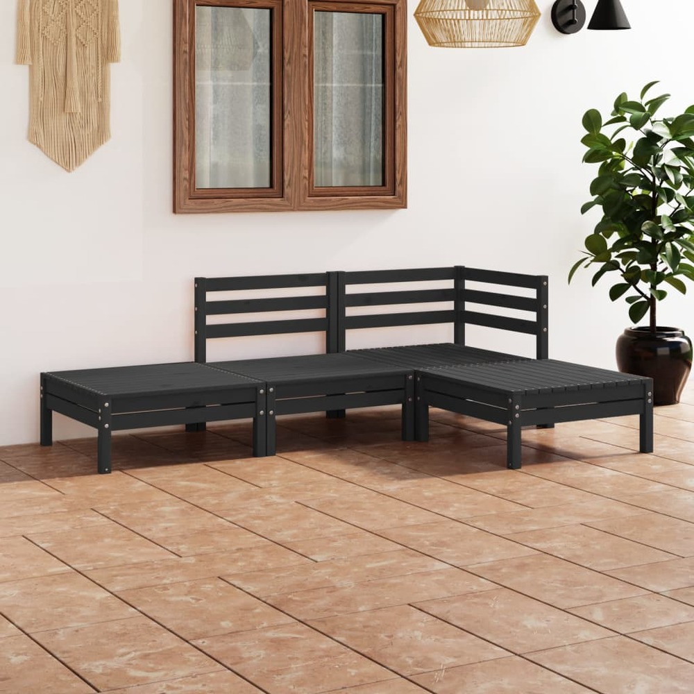 Salon de jardin 4 pcs noir bois de pin massif