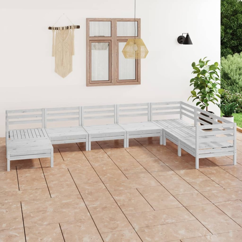 Salon de jardin 8 pcs bois de pin massif blanc