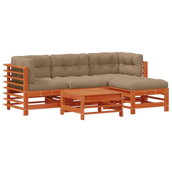 Ensemble de salon de jardin 5 pc brun cire bois de pin massif
