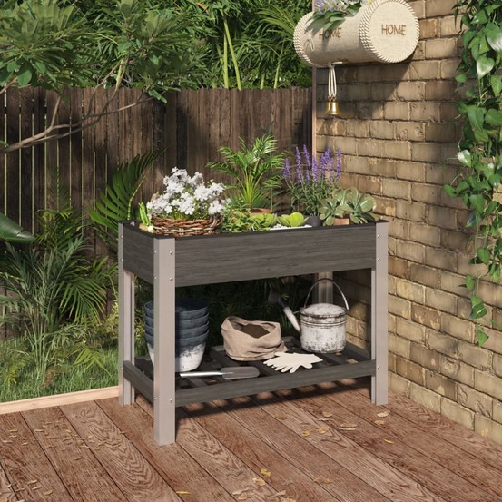 Lit surélevé de jardin avec étagère gris 100x50x75 cm wpc