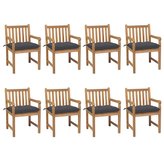 Chaises de jardin lot de 8 avec coussins anthracite teck solide