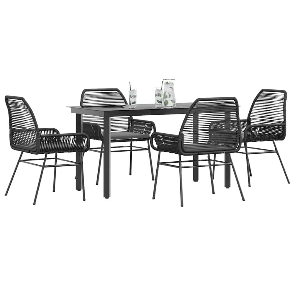Ensemble à manger de jardin et coussins 5 pcs noir rotin verre