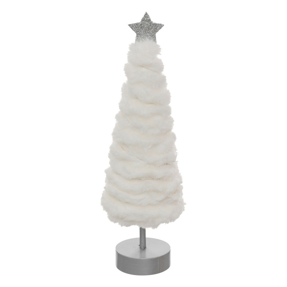 Déco de noël sapin lumineux 20 led en fourrure blanche h 38 cm