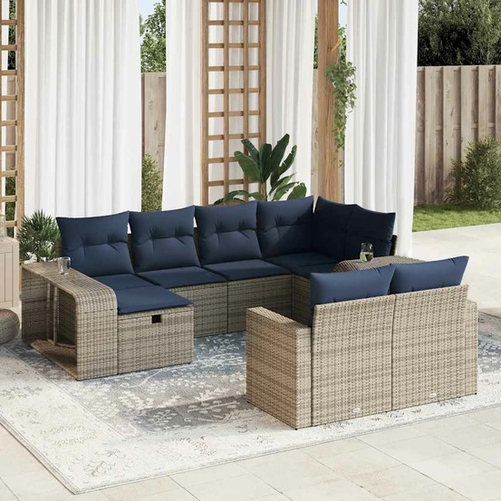 Salon de jardin avec coussins 10 pcs gris résine tressée