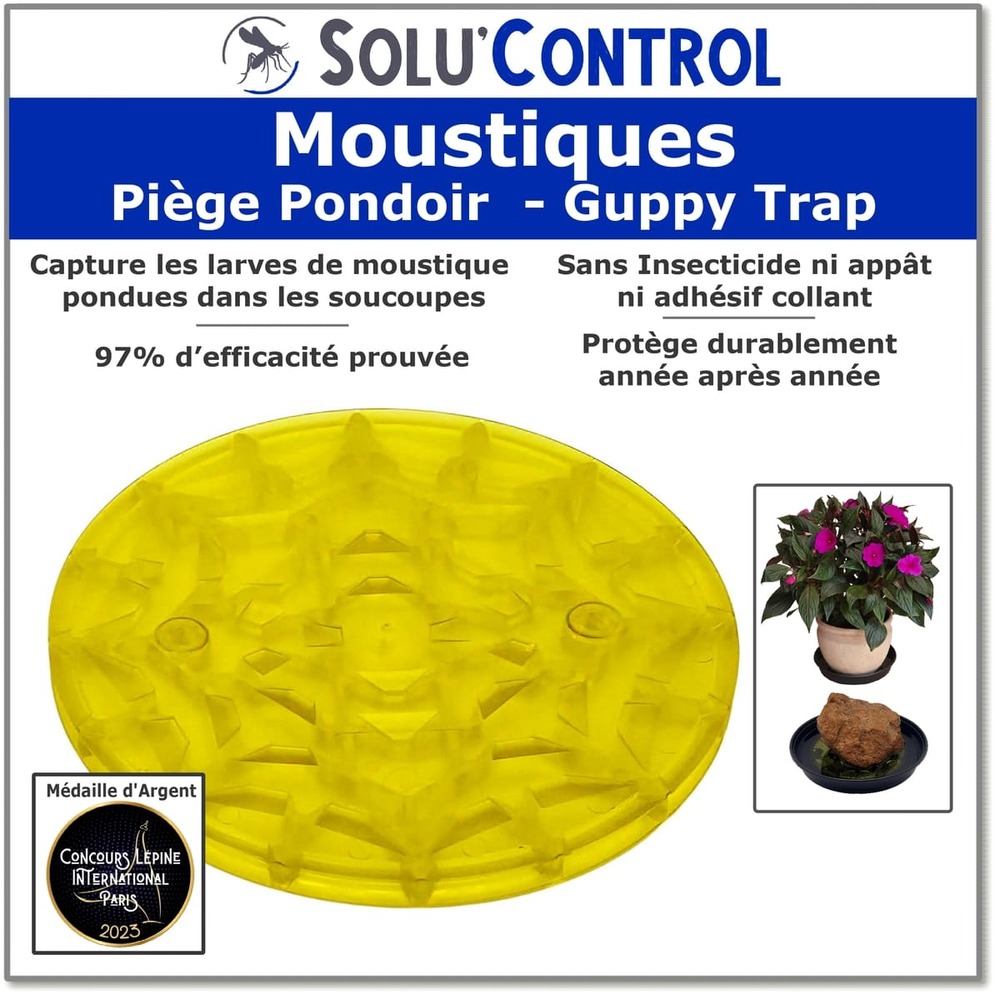 1 guppy trap, piège pondoir à moustiques, sans produit, sans adhésif, médaille d'argent concours lépine 2023, livré sans coupelle