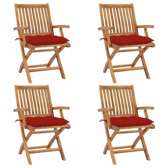 Chaises pliables de jardin avec coussins 4 pcs teck solide