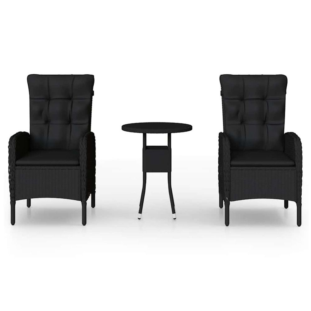 Ensemble de bistro de jardin 3 pcs résine tressée noir