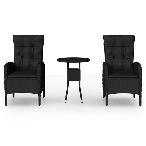 Ensemble de bistro de jardin 3 pcs résine tressée noir