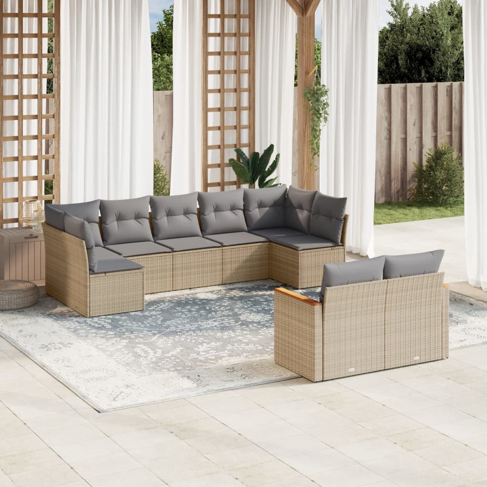 Salon de jardin avec coussins 9pcs mélange beige résine tressée
