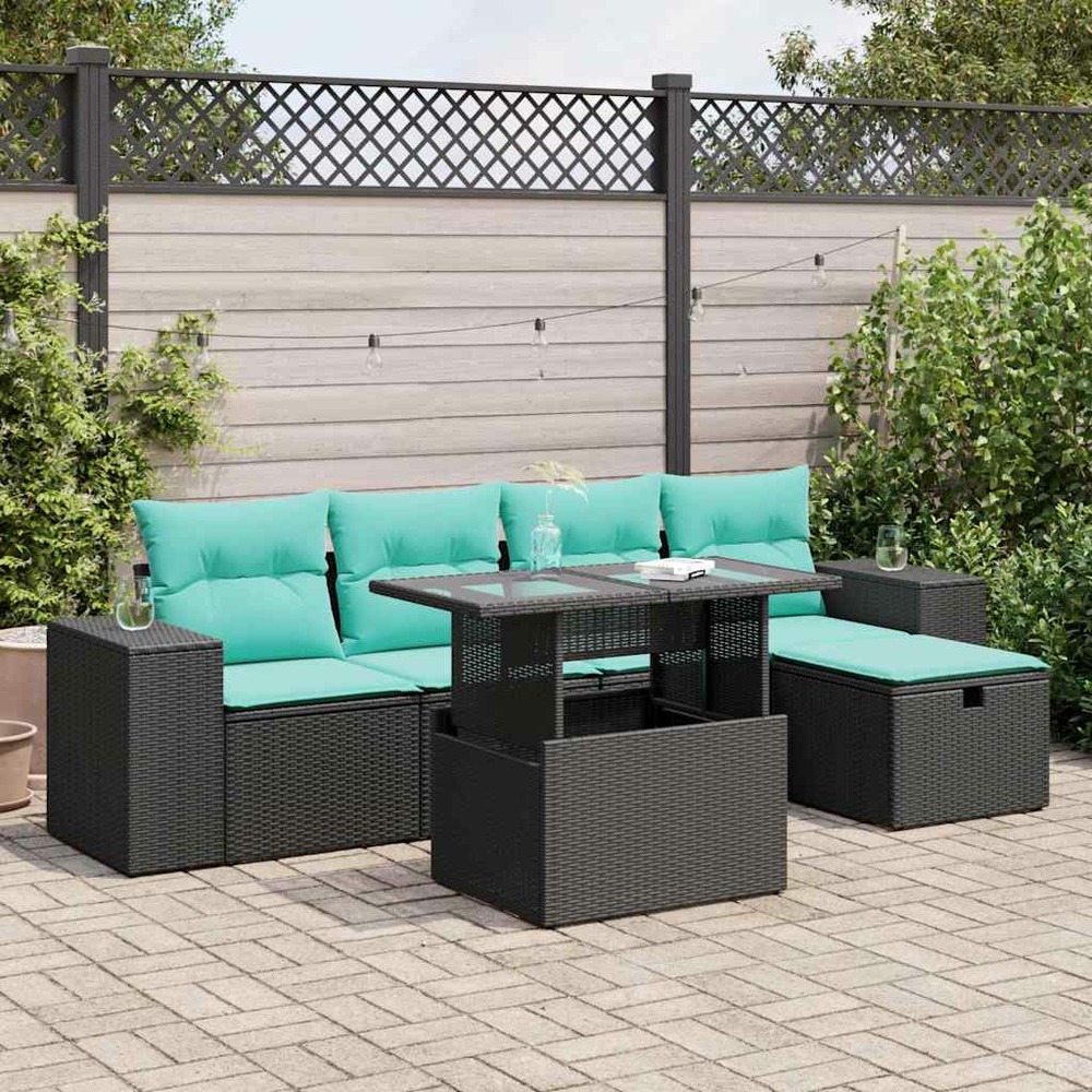 Salon de jardin avec coussins 6 pcs gris résine tressée acacia