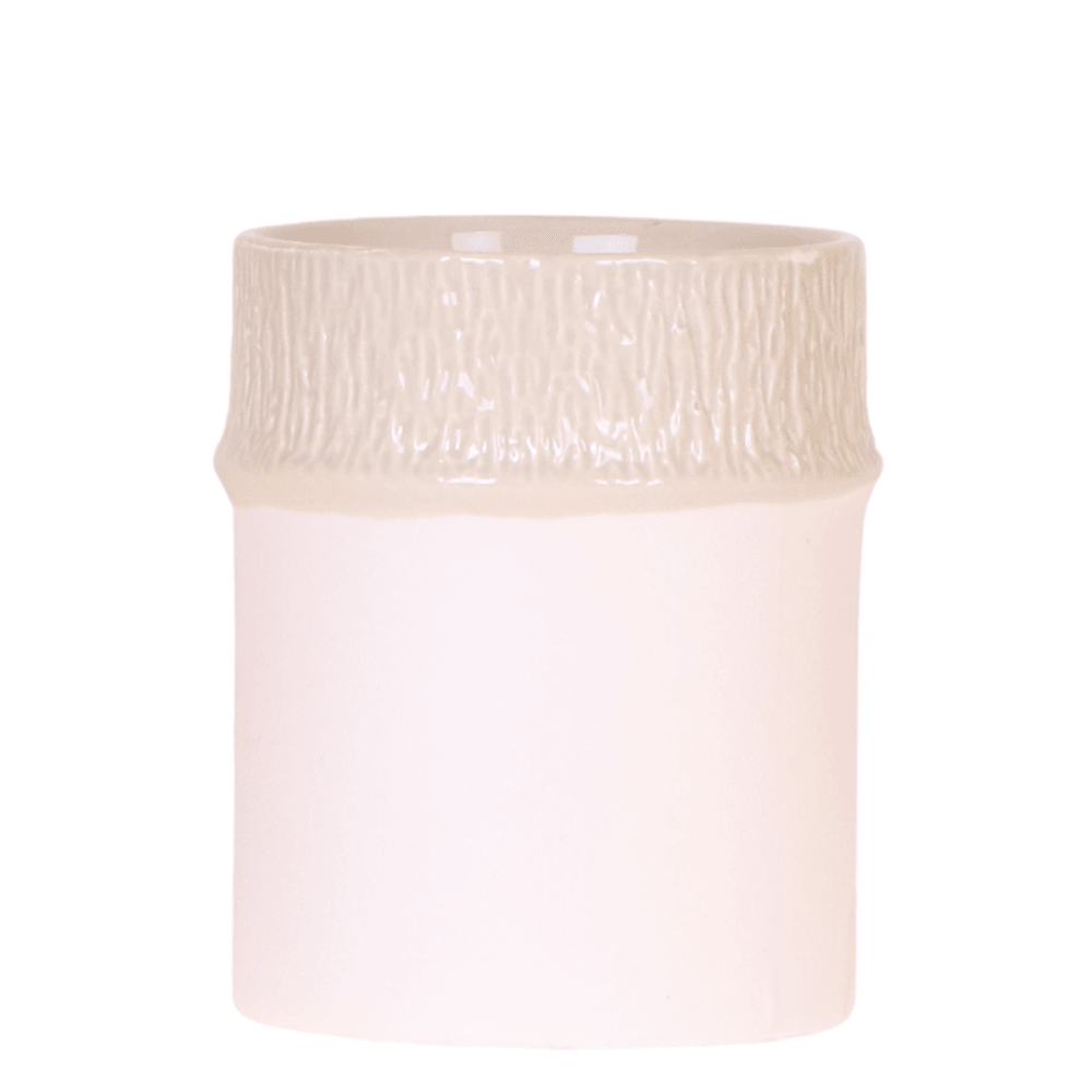 Cache-pot céramique nervuré - esprit minéral et nature - pot de 9cm - travertin