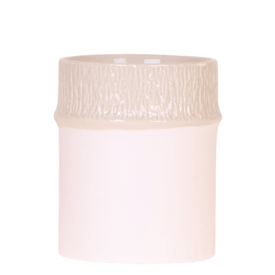Cache-pot céramique nervuré - esprit minéral et nature - pot de 9cm - travertin