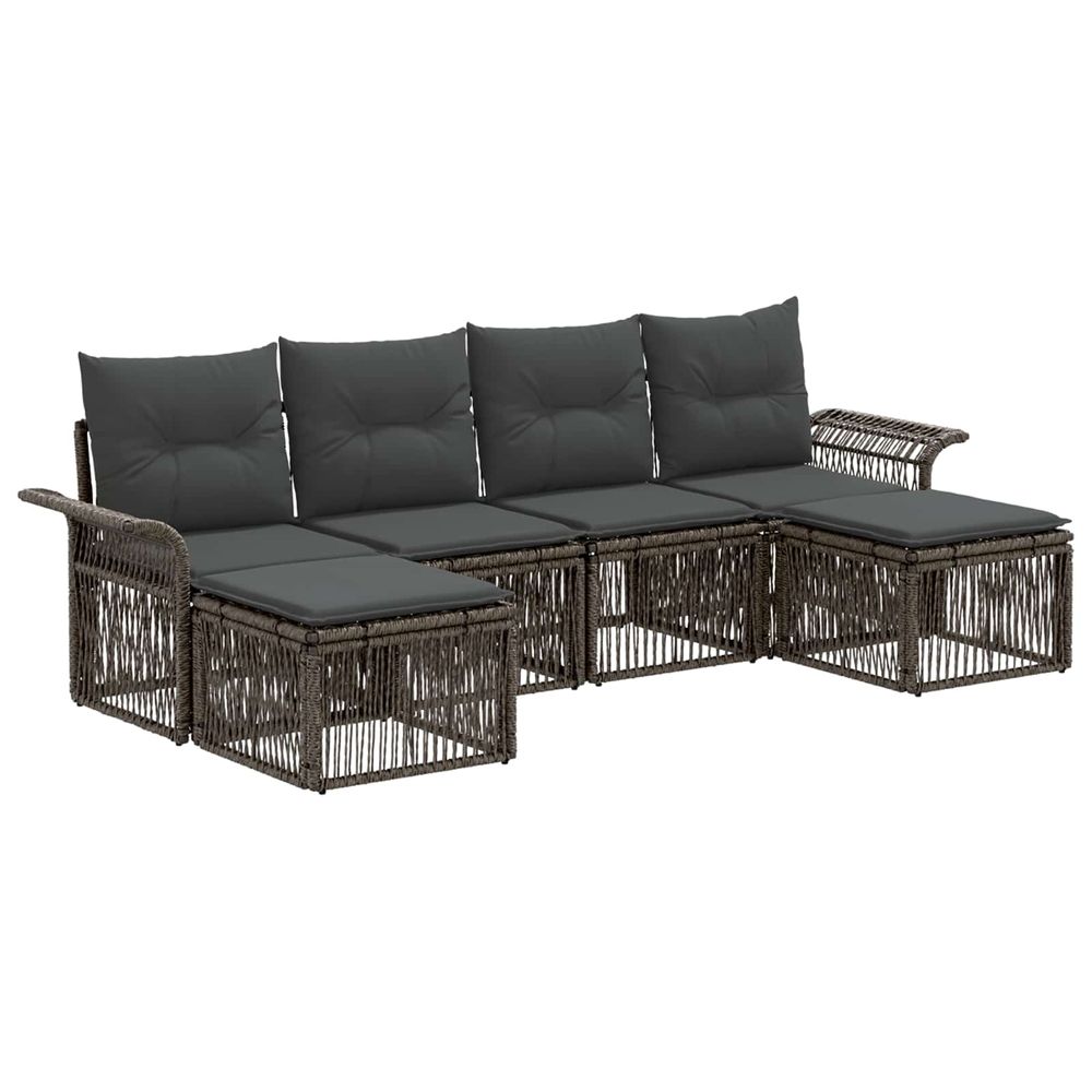 Ensemble de canapé de jardin 6 pc gris polyrotin