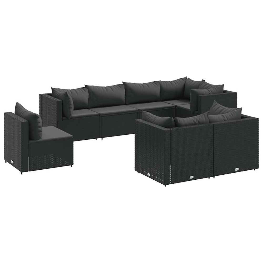Salon de jardin 8 pcs avec coussins noir résine tressée