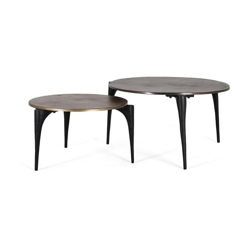 Lot de 2 tables basses aluminium noir - décoration d'autrefois