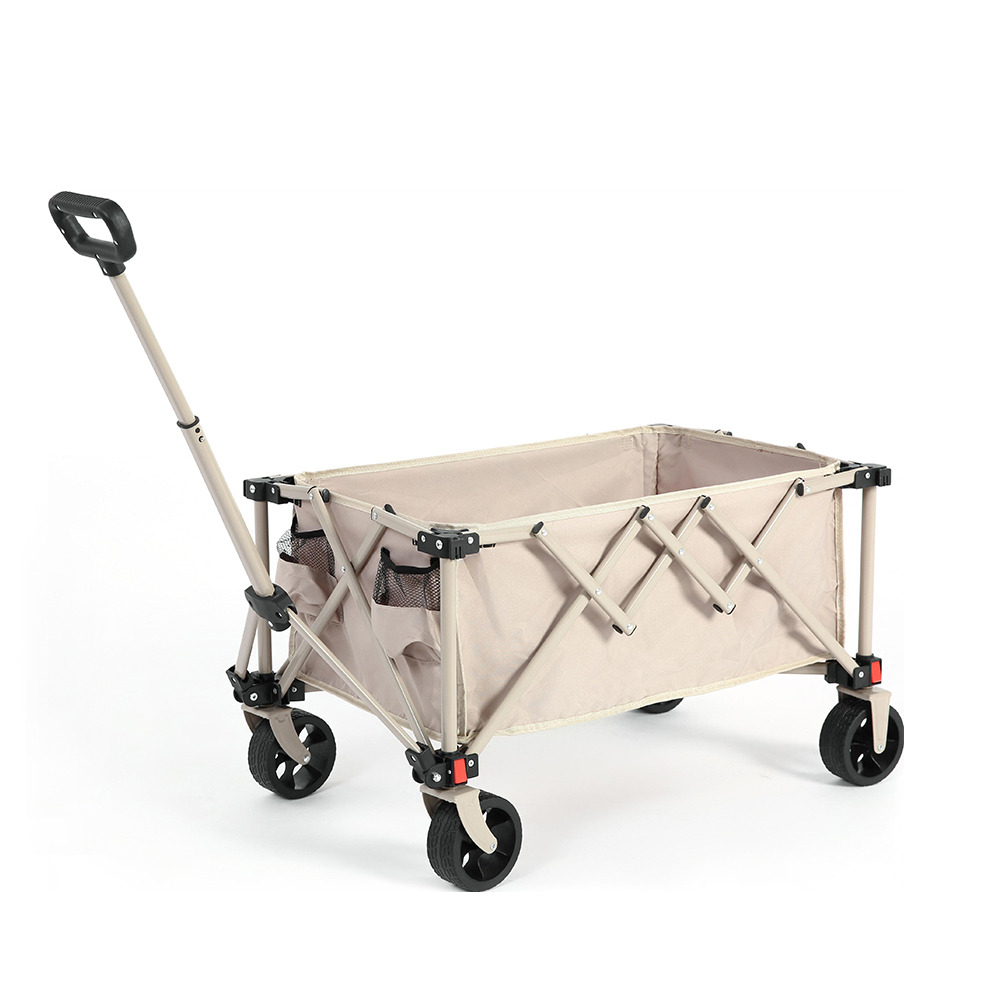 Chariot pliable jardin, roues tout-terrain, poignée réglable, beige