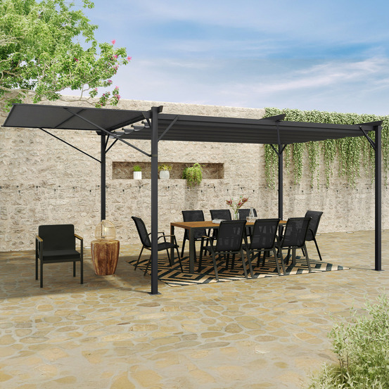 Pergola édition originale auvent réglable et toit rétractable 3x4m gris anthracite