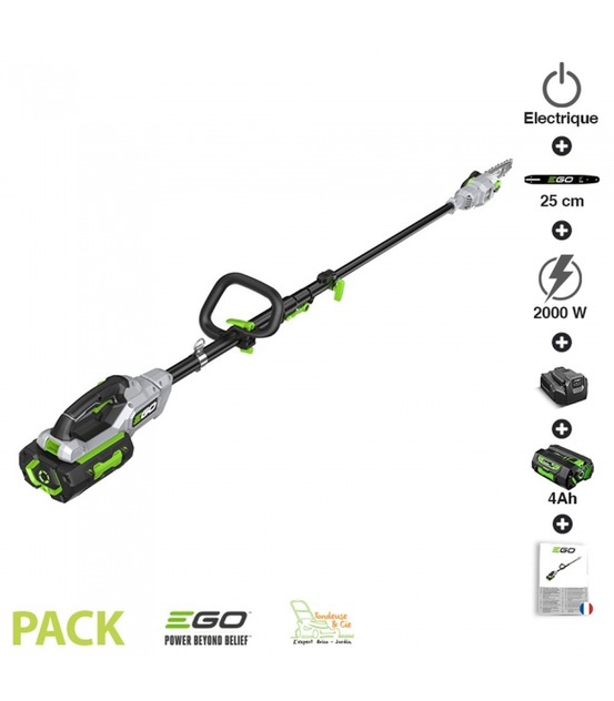 Pack élagueuse téléscopique ego power batterie 4ah et chargeur inclus guide 25cm ps1003e