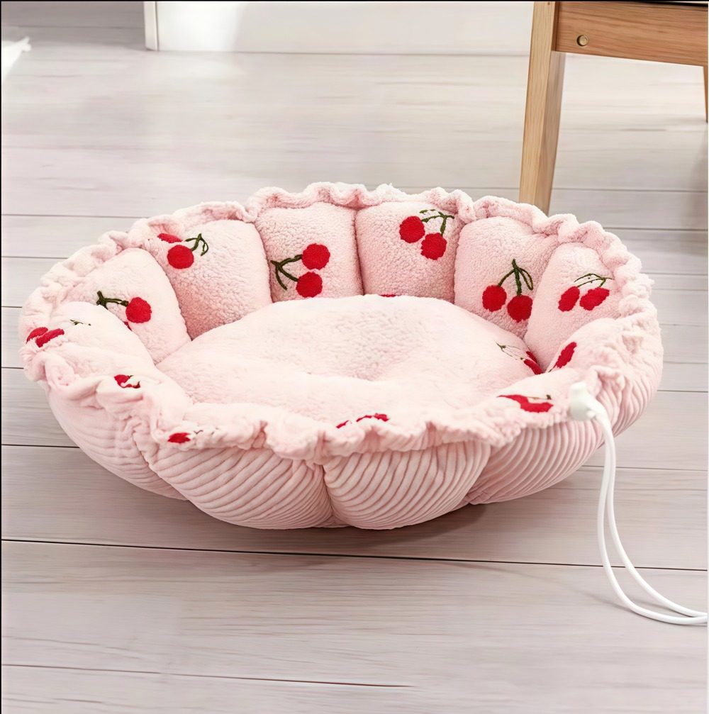 Lit en peluche pour chat: nuage pétales citrouille modélisation réglable double usage chaud