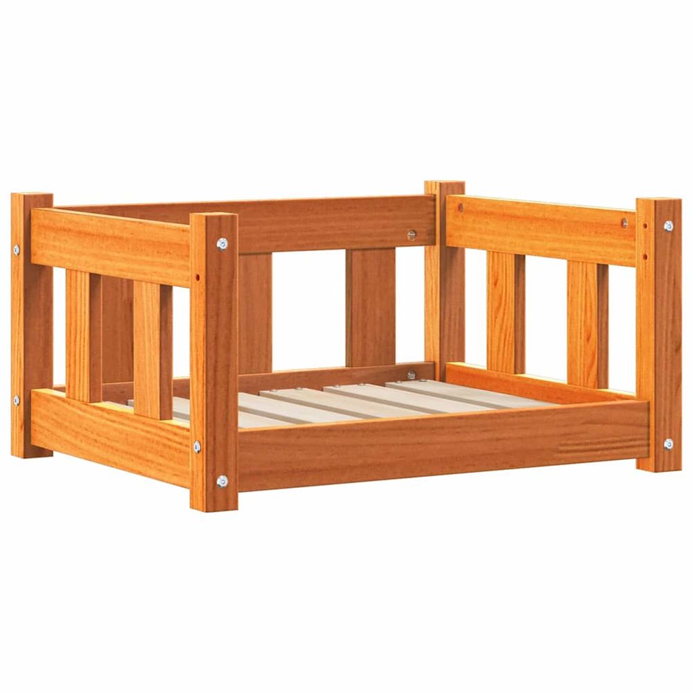 Lit pour chien 55,5 x 45,5 x 28 cm bois de pin massif brun cire