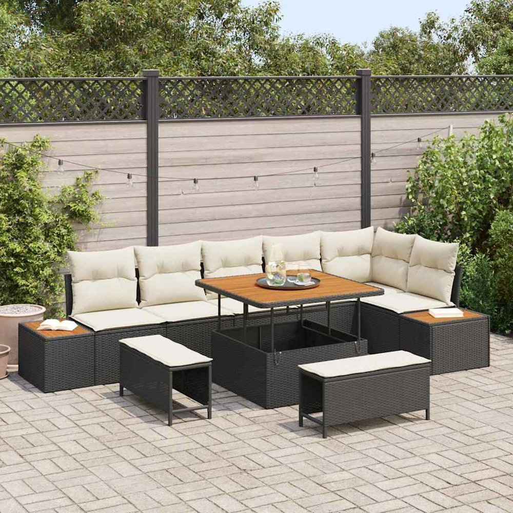 Ensemble de canapé de jardin 9 pcs noir polyrotin