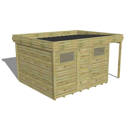 Abri de jardin bois pin traité autoclave 27mm - 4,44x3,44m / 15m2 - bac acier - plancher bois