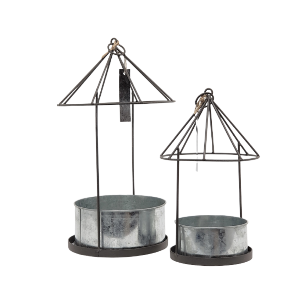 Set2 mangeoires oiseaux abreuvoir jardin métal gris 28. 5-41cm